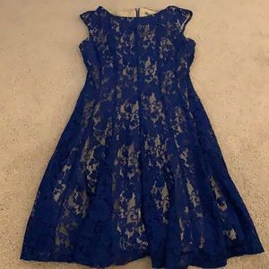 Royal Blue and Tan Lace cocktail party Dress